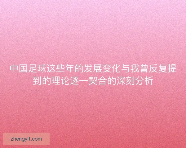 中国足球这些年的发展变化与我曾反复提到的理论逐一契合的深刻分析