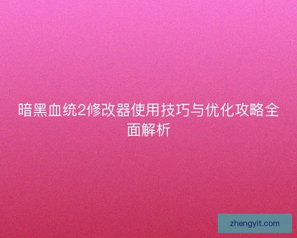 暗黑血统2修改器使用技巧与优化攻略全面解析