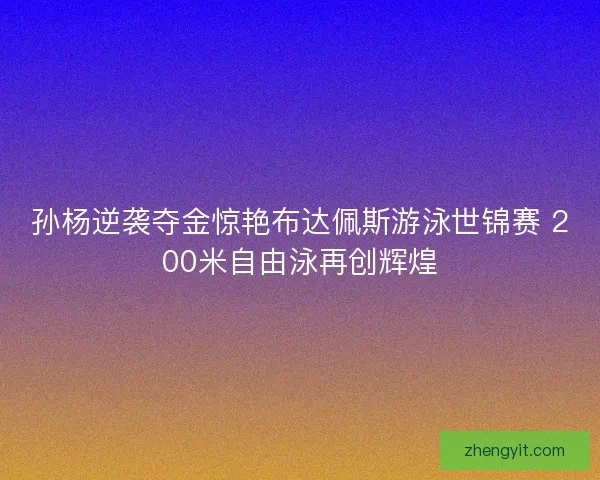 孙杨逆袭夺金惊艳布达佩斯游泳世锦赛 200米自由泳再创辉煌